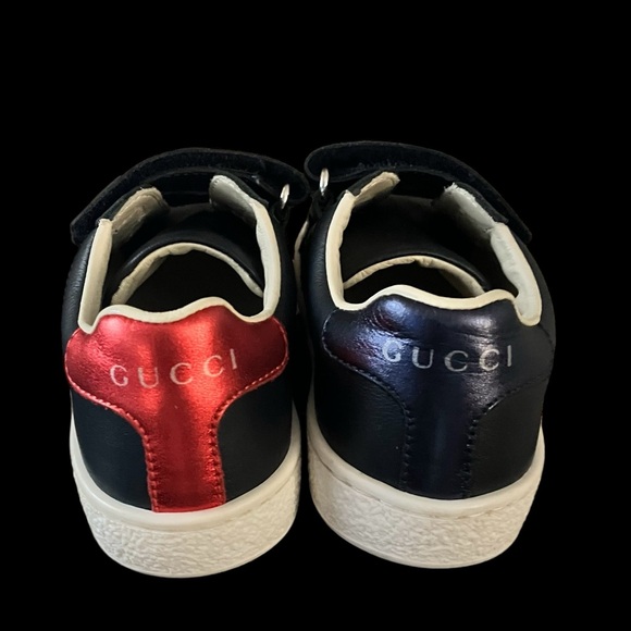 GUCCI ACE LEATHER NAVY BLUE SNEAKER TODDLER SIZE 23 (US SZ 7) UNISEX w POUCH - Picture 9 of 15